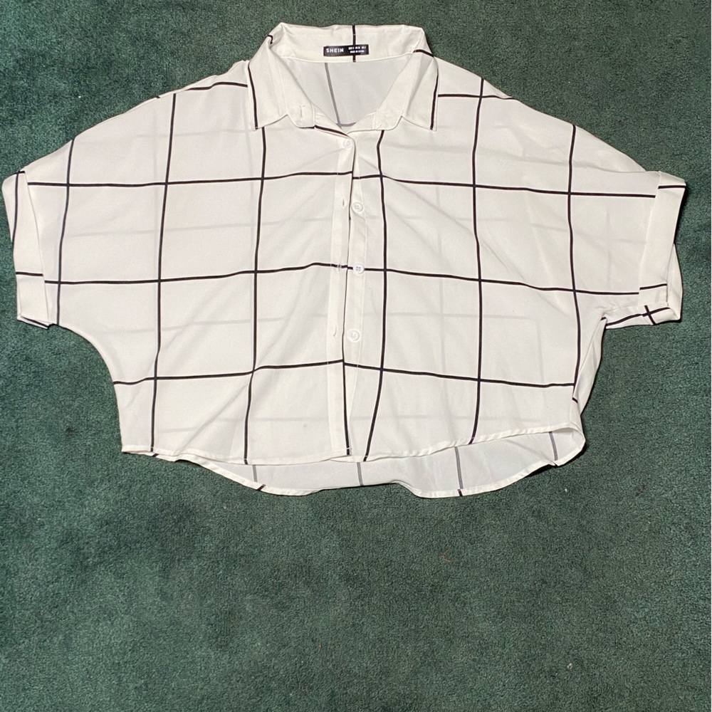 Basic Oversized Cropped Button Down Blouse